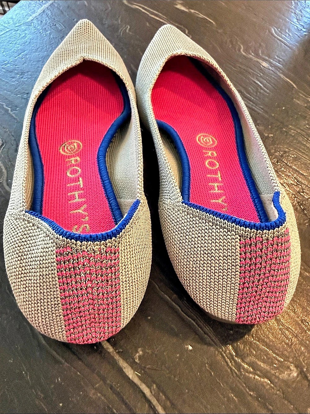 Rothy's The Point Flats Gray & Pink US 7.5